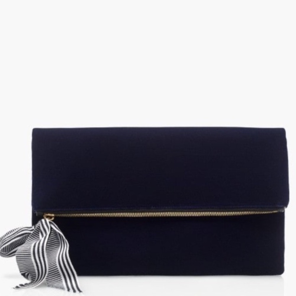 J. Crew Navy Clutch with Striped Ribbon